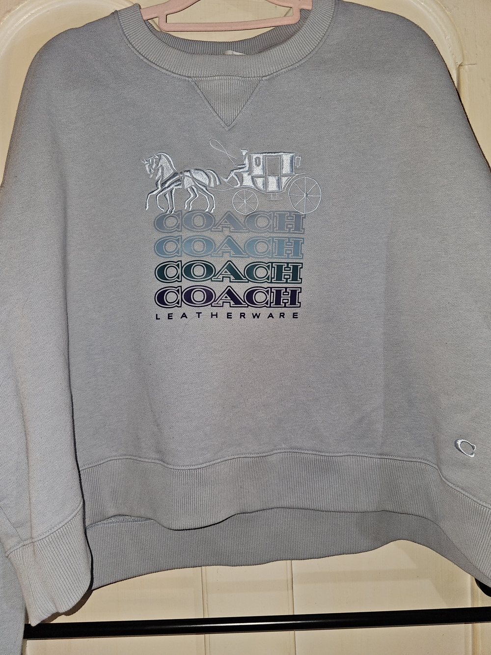 Coach Wonmen’s Light Gray Crewneck Sweatshirt with Multicolor Logo Print